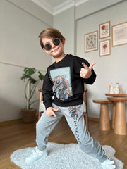 Dinoroar Jungen-Trainingsanzug, graue Decke 1323-7825-42