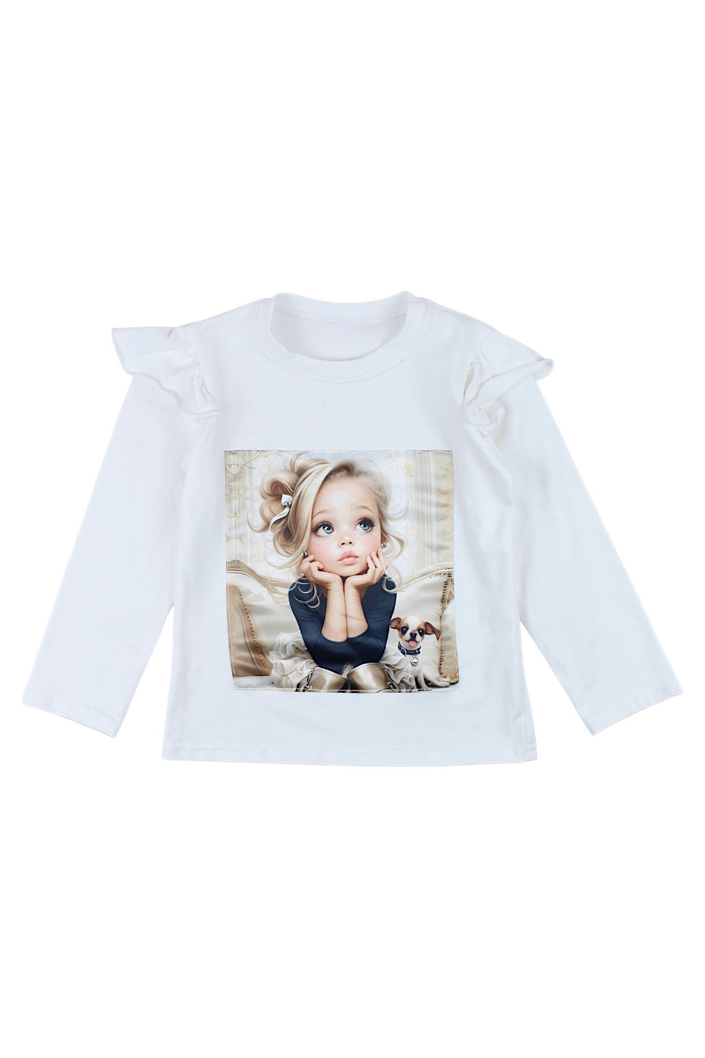 Mädchen mit Hunde-Siebbluse, cremefarben, Guliwerkids 3329-221025