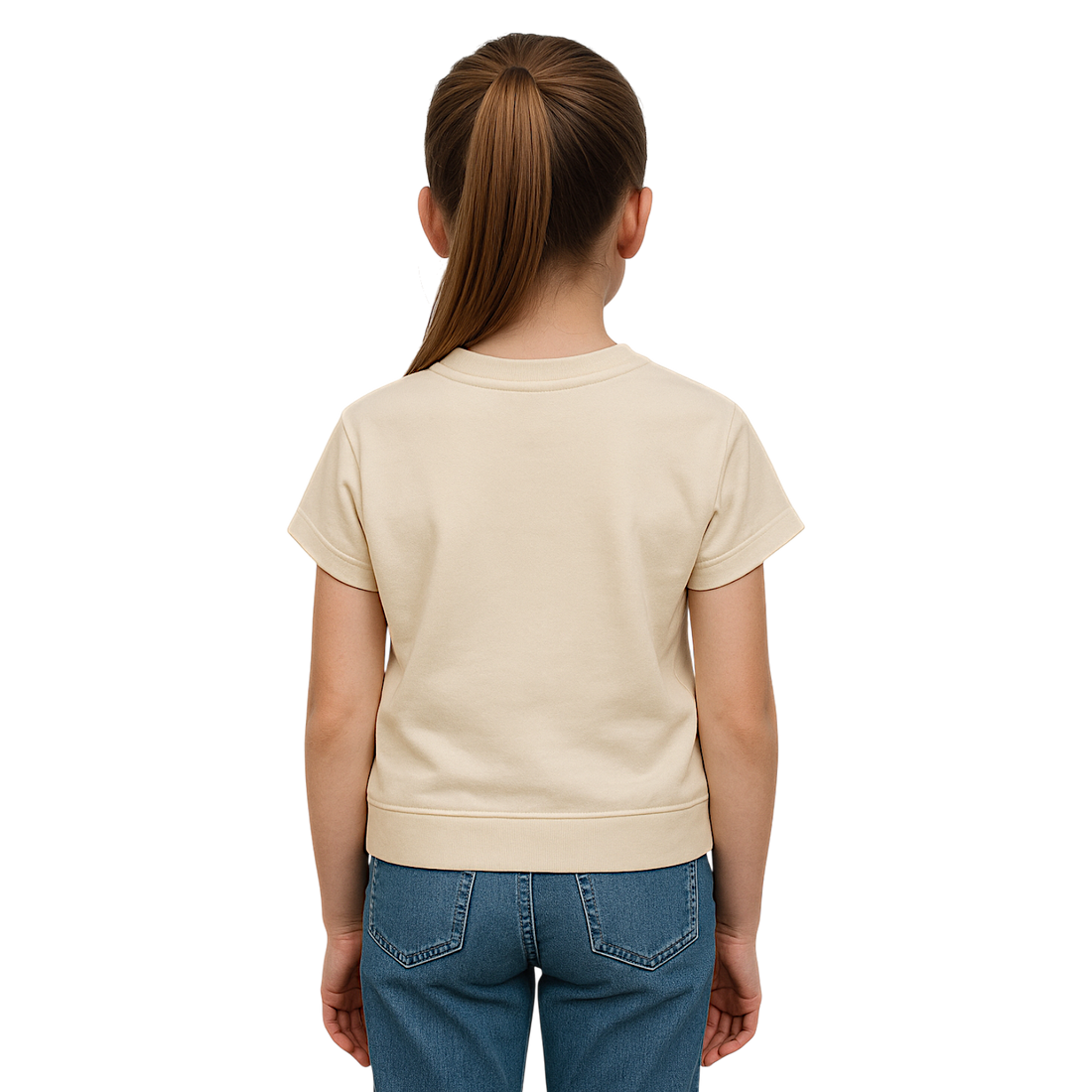 Beige Mädchenbluse mit Katzenmotiv Dresmoda 3421-30525-1