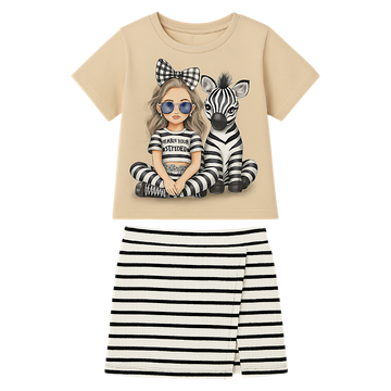 Beiges Zebra-Set aus Rock und Shorts für Mädchen, Pamtime 3424-30525-1