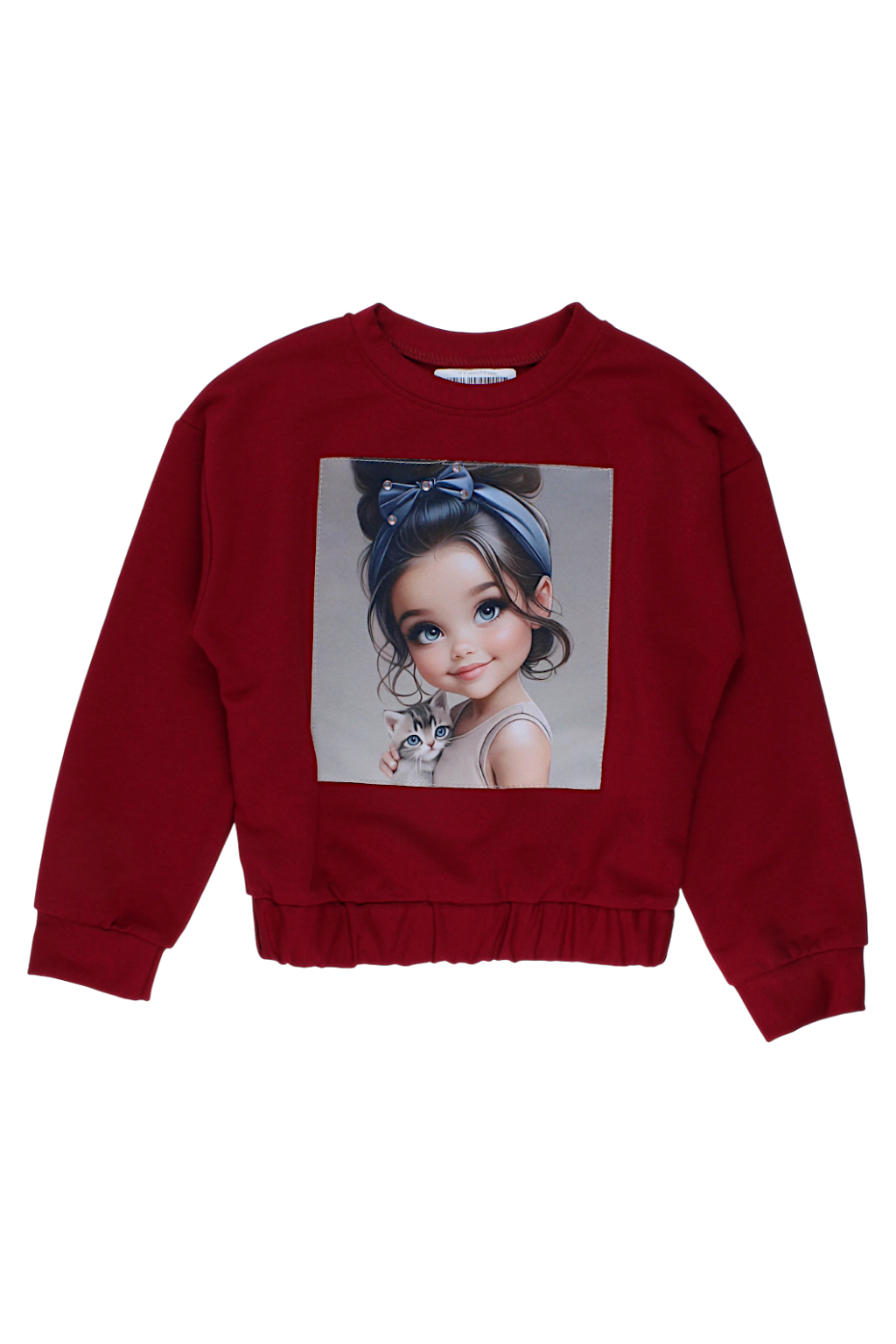 Mädchen-Sweatshirt mit Katzenmotiv, bordeauxrot, Guliwerkids 4113-28825