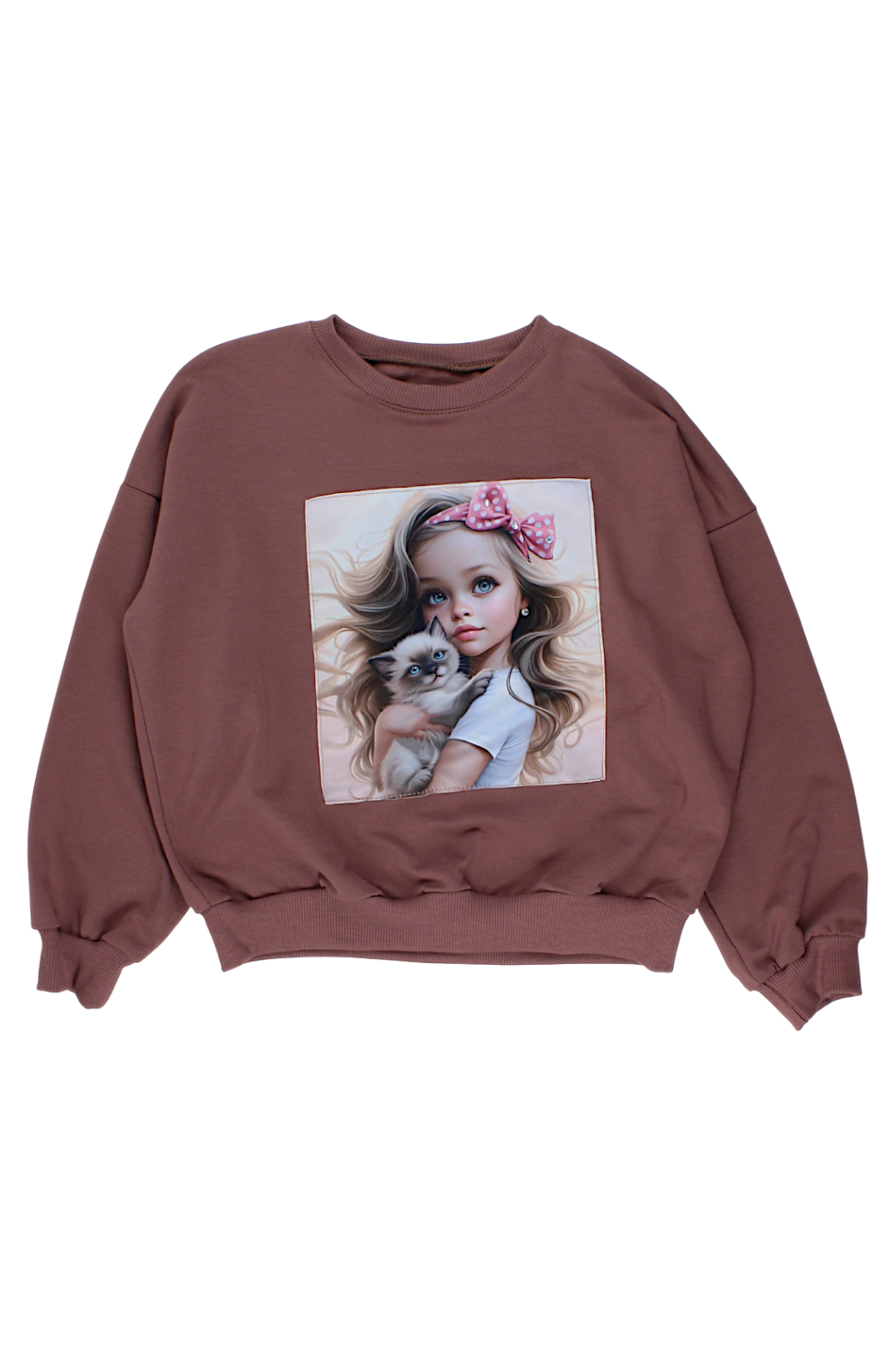 Mädchen mit Kätzchen-Sweatshirt, Schokoladenbraun, Guliwerkids 4119-28825