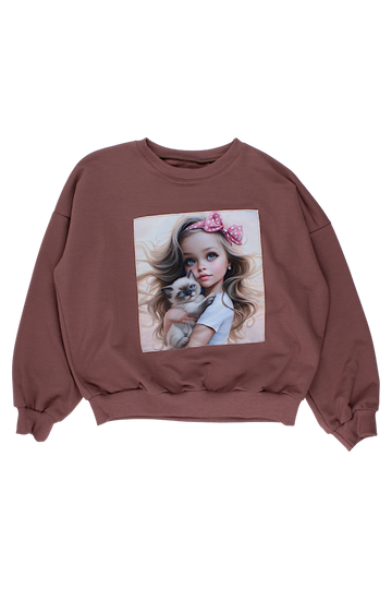 Mädchen mit Kätzchen-Sweatshirt, Schokoladenbraun, Guliwerkids 4119-28825