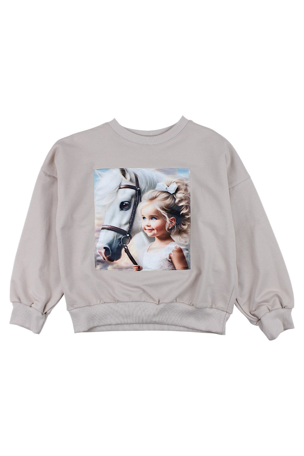 Beigefarbenes Mädchen-Sweatshirt mit Pferdemotiv Guliwerkids 4119-221025-1