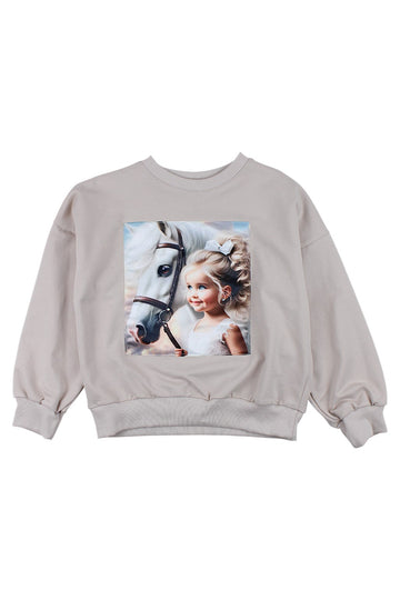 Beigefarbenes Mädchen-Sweatshirt mit Pferdemotiv Guliwerkids 4119-221025-1