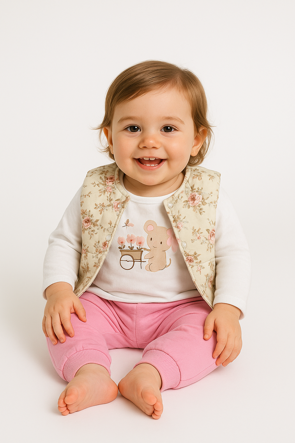 3-teiliges Set mit Weste, rosa, mädchenhaft, Pat Pat Baby 4153-19825-40