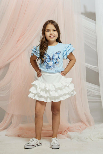 Bluzka motyl w kwiatach z cyrkoniami dziewczęca niebieska Chillaout 4164-20326-35