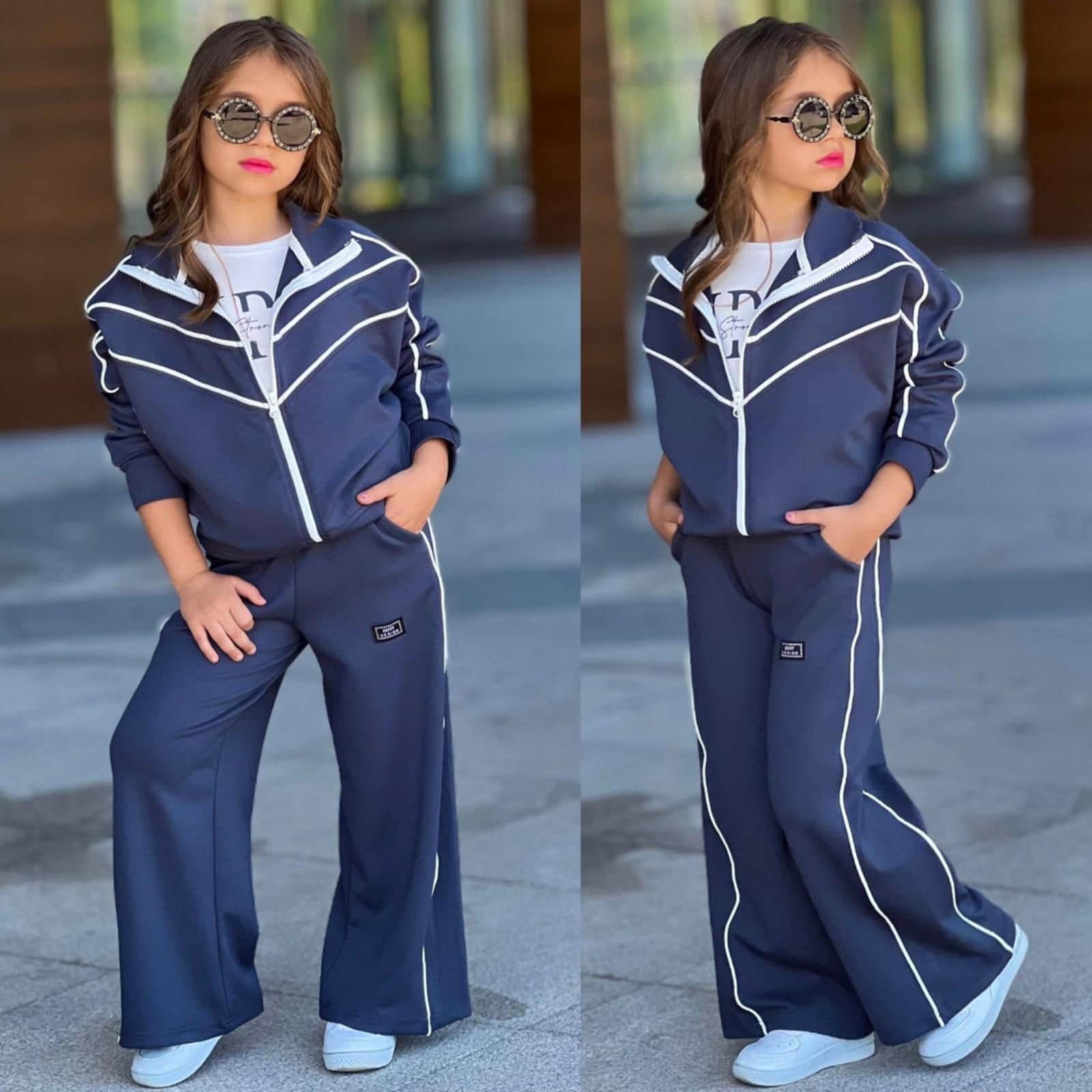 Mädchen-Trainingsanzug mit T-Shirt, Graphit, Bam Bam 4243-31725