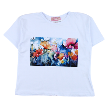 Weiße Mädchenbluse mit Blumenmuster Your Word 4328-2425-3