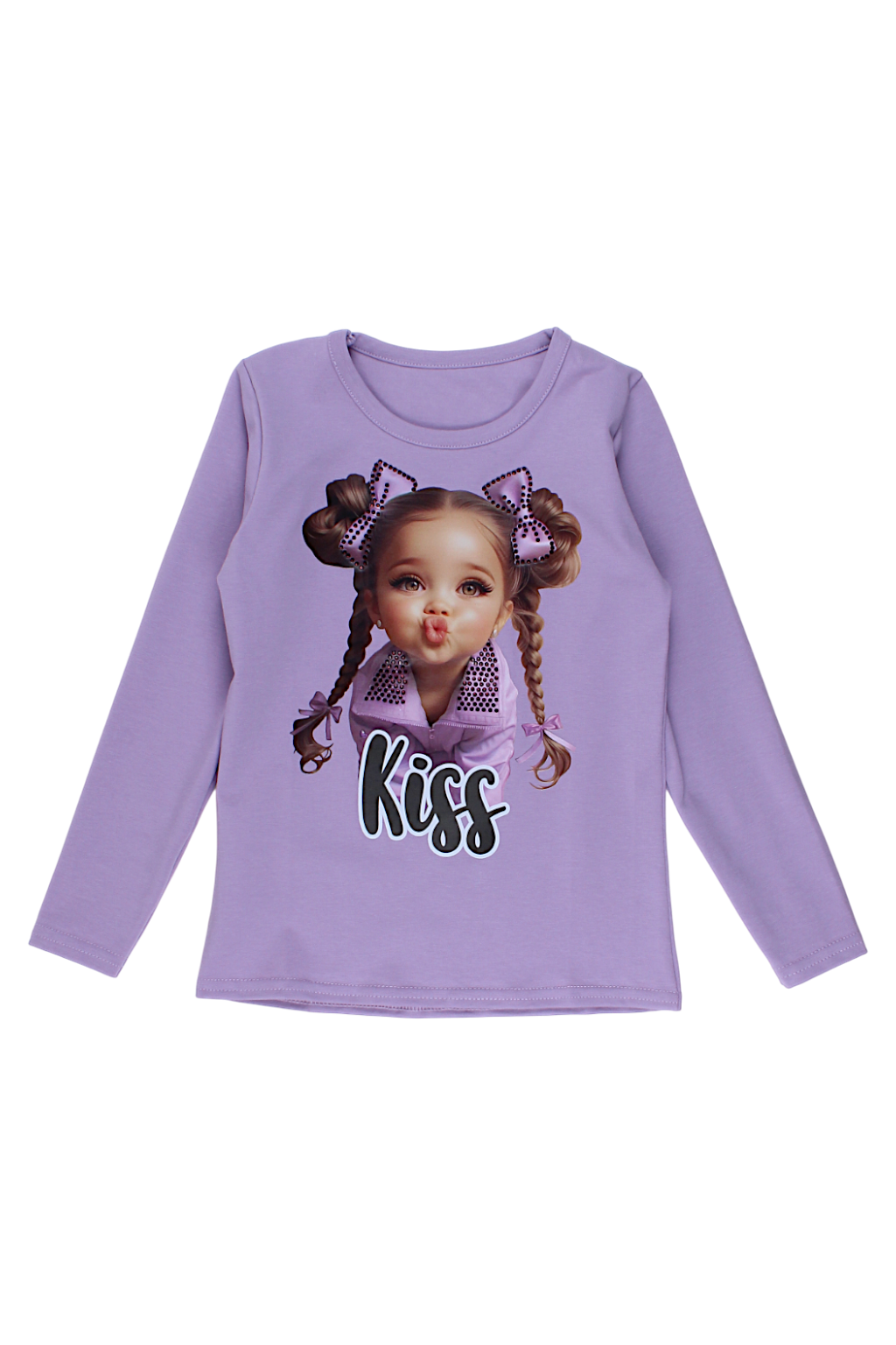 Bluse „Kiss“ mit Strasssteinen für Mädchen, lila, Guliwerkids 5216-16925