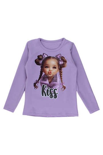 Bluse „Kiss“ mit Strasssteinen für Mädchen, lila, Guliwerkids 5216-16925