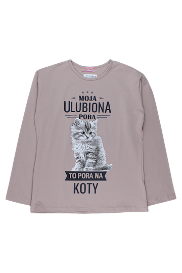 Bluse „Cat Time“ für Mädchen, beige, Your Word 5411-20825-1