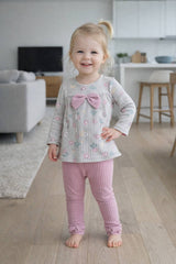 Mädchenhaftes beiges Baumwoll-Set mit Blumenmuster Deco 56/636-251125