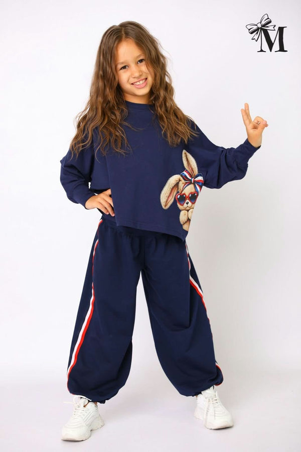 Bluzka oversize Królik dziewczynka granat MałaMi 2890-30926-23