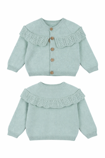 Mädchenstrickjacke mit Rüschen, Salbeigrün, Becol 7049-251125