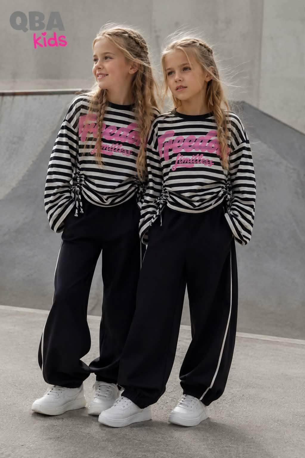 Long Sleeve w paski z troczkami dziewczęca czarny Qba 7113-25826-14