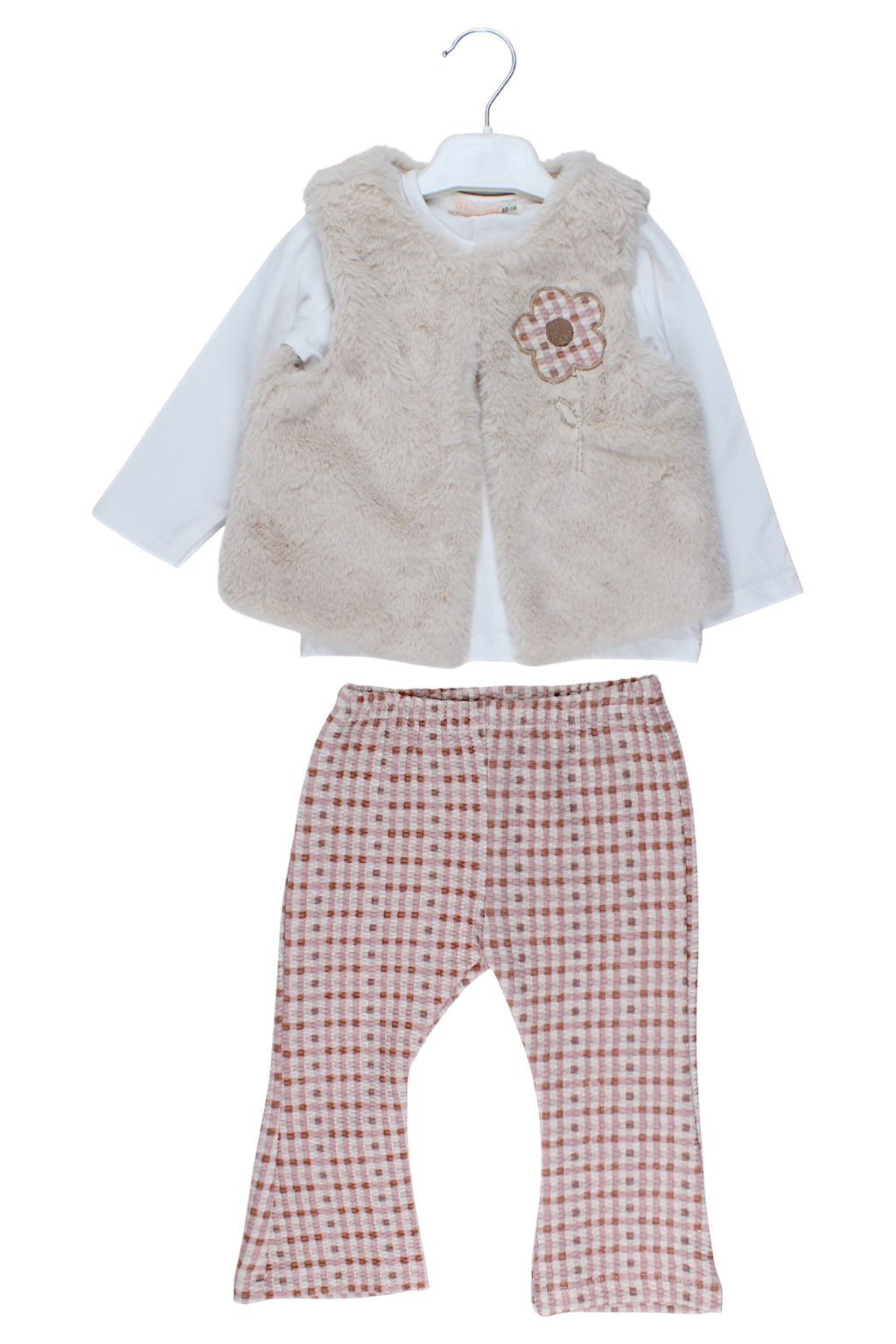 3-teiliges Set mit Pelzweste für Mädchen, beige, Baby Rose 7857-28825-1