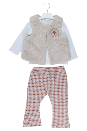 3-teiliges Set mit Pelzweste für Mädchen, beige, Baby Rose 7857-28825-1