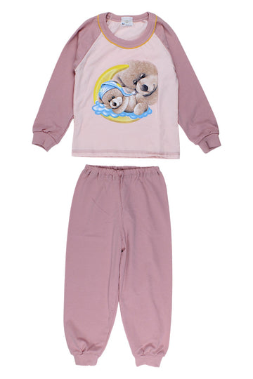Schlafender Teddybär-Pyjama für Mädchen, Altrosa, Sukces 8081-221025-5