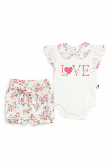 Murat Baby 9615-5625 weißes Body- und Shorts-Set für Mädchen