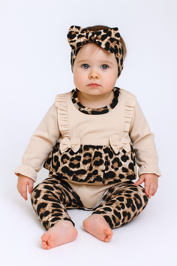 Beigefarbener Murat Baby 9661-5625-1 Mädchen-Body mit Stirnband