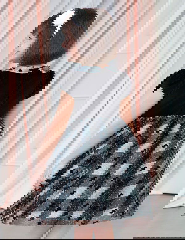 Aksamitna sukienka w kratkę elegancka dziewczęca  Abel & Lula 5534-1 Czarny -  - #tag1# - #tag2# - #tag3# - #tag4#