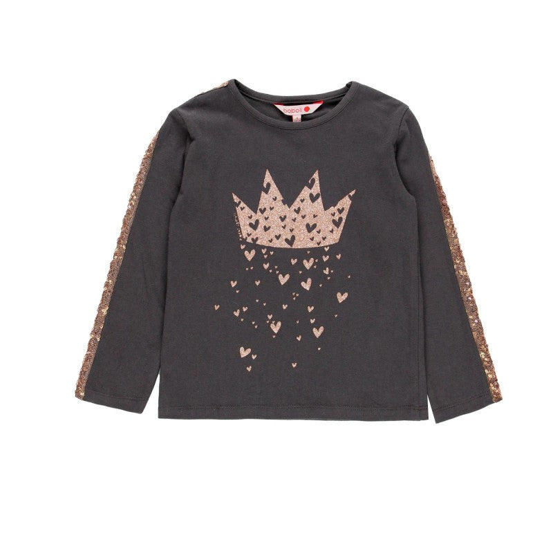 Bawełniana bluzka z cekinami dla dziewczynki Boboli 468097-8076-M brąz -  - #tag1# - #tag2# - #tag3# - #tag4#