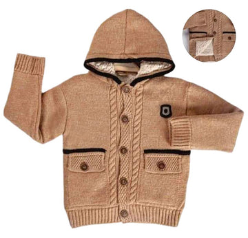 Warmer Lammfellpullover mit Kapuze für Jungen, Kamel, Oscar Star 8692448-13924