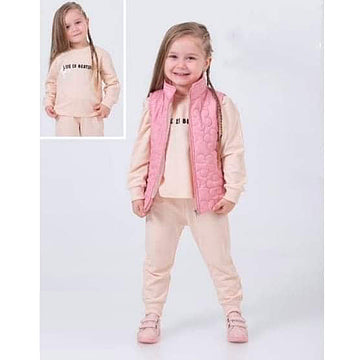 Dünner Trainingsanzug mit isolierter Weste für Mädchen, beige, Donino 50441-13924