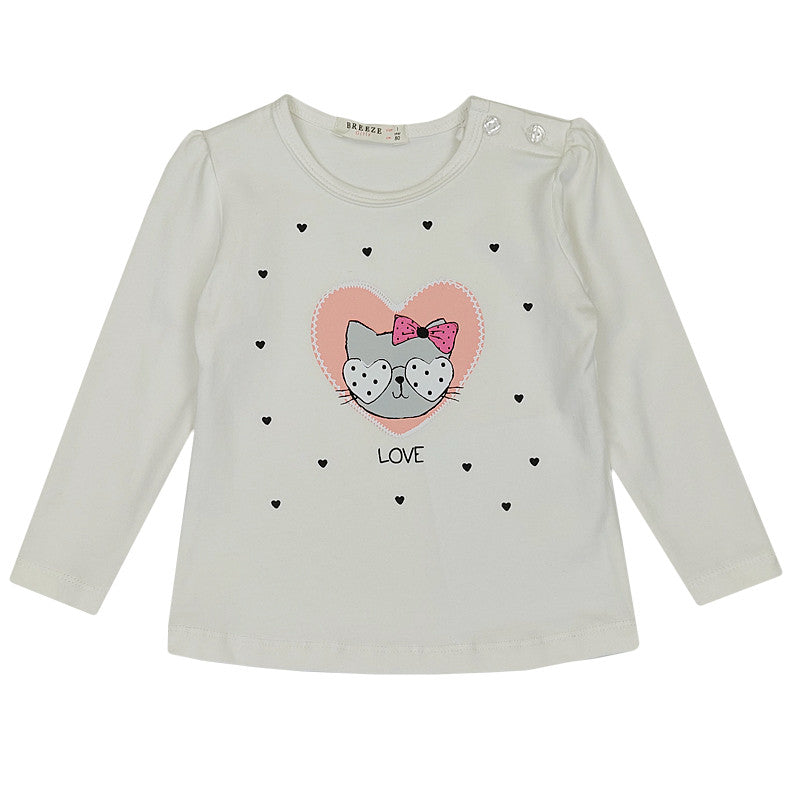 Bluzka Długi Rękaw Kotek dziewczynka krem 19163-71023  GKMOD -  - #tag1# - #tag2# - #tag3# - #tag4#