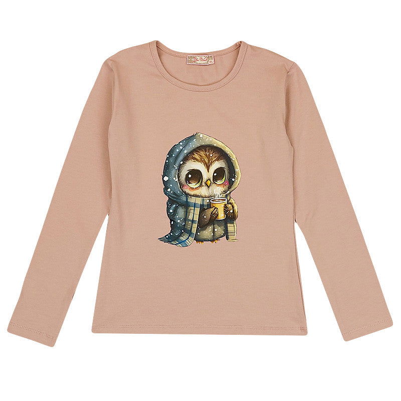 Bluzka Długi Rękaw Sowa dziewczynka pudrowy róż 4616-71023  GKMOD -  - #tag1# - #tag2# - #tag3# - #tag4#