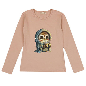 Bluzka Długi Rękaw Sowa dziewczynka pudrowy róż 4616-71023  GKMOD -  - #tag1# - #tag2# - #tag3# - #tag4#