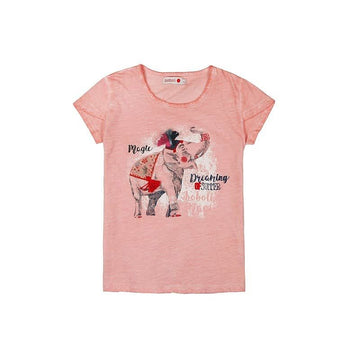 Boboli 475129-3583 Bluzka dziewczeca z nadrukiem i aplikacją kolor łosoś -  - #tag1# - #tag2# - #tag3# - #tag4#