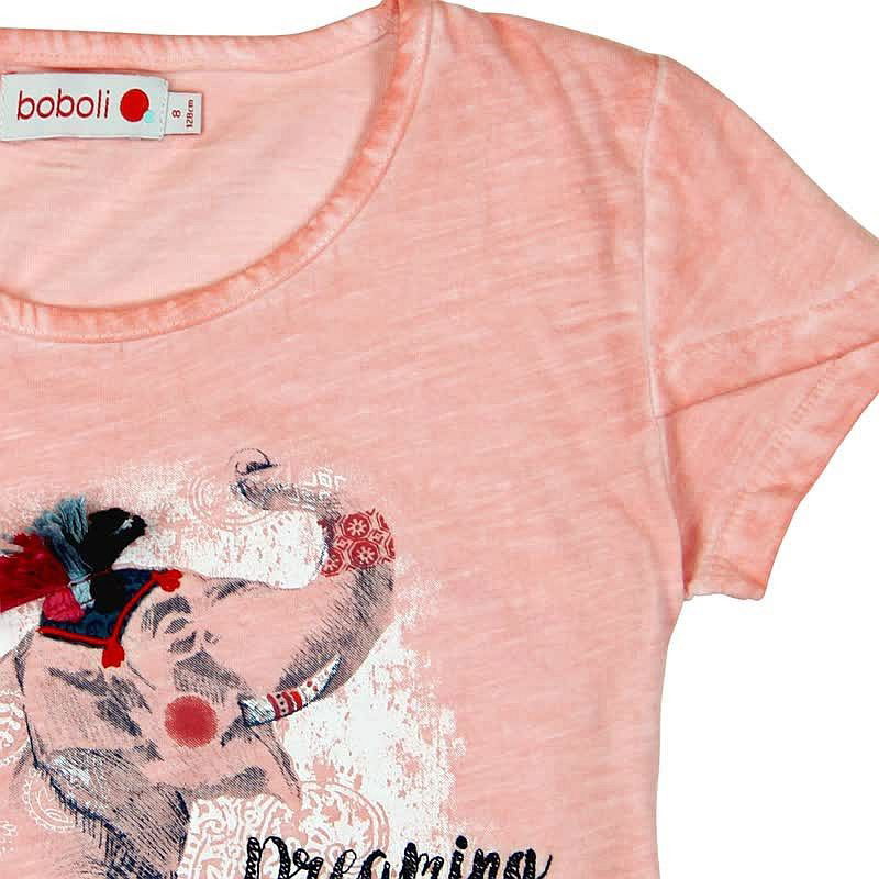 Boboli 475129-3583 Bluzka dziewczeca z nadrukiem i aplikacją kolor łosoś -  - #tag1# - #tag2# - #tag3# - #tag4#