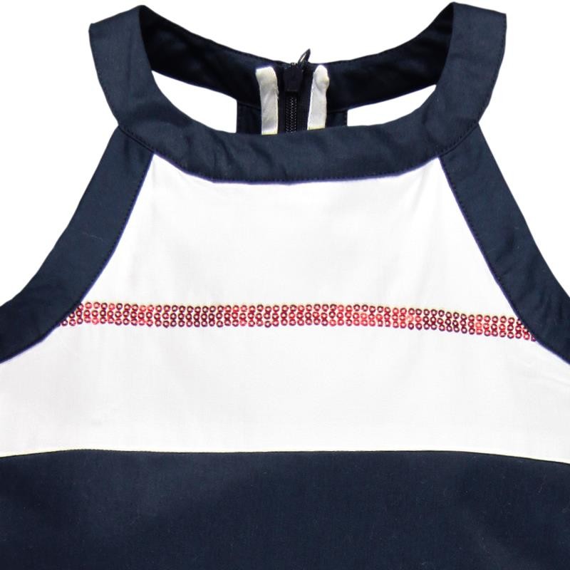 Boboli Sukienka bombka 721213-2440  kolor biały/granat -  - #tag1# - #tag2# - #tag3# - #tag4#