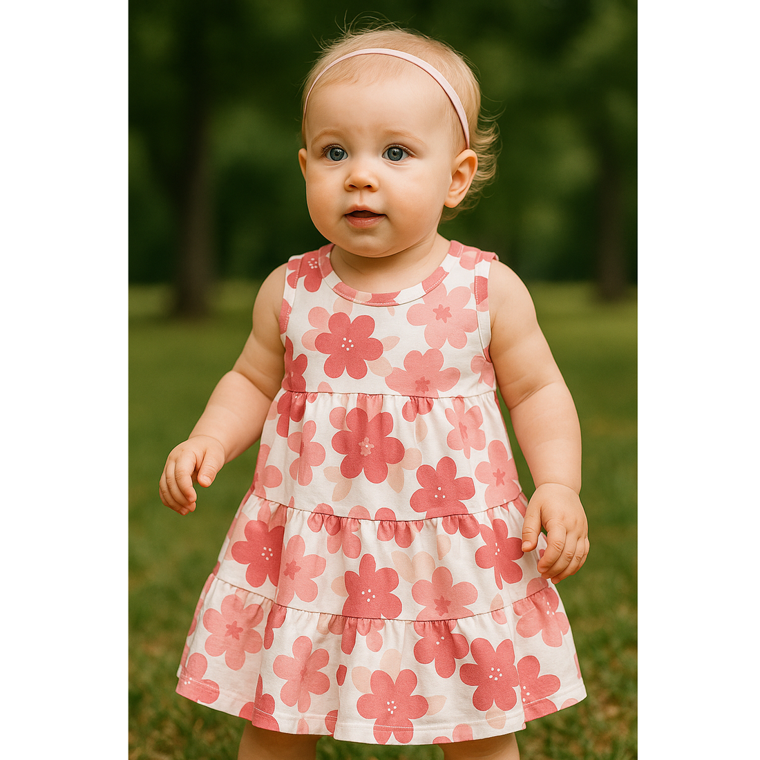 Mädchenkleid aus Baumwolle mit Blumenmuster Himbeere Mini Word 18183-13525