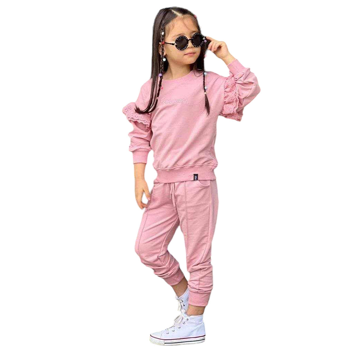 Dres 2 Części Falbanka dziewczynka pudrowy róż 6034-7224 GKMOD -  - #tag1# - #tag2# - #tag3# - #tag4#