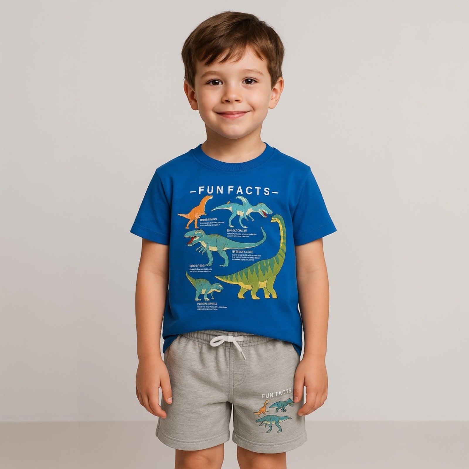 Blaues Ceo-Freizeitset für Jungen mit Dinosaurier-Shorts c-003-14525-35