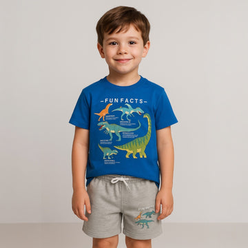 Blaues Ceo-Freizeitset für Jungen mit Dinosaurier-Shorts c-003-14525-35