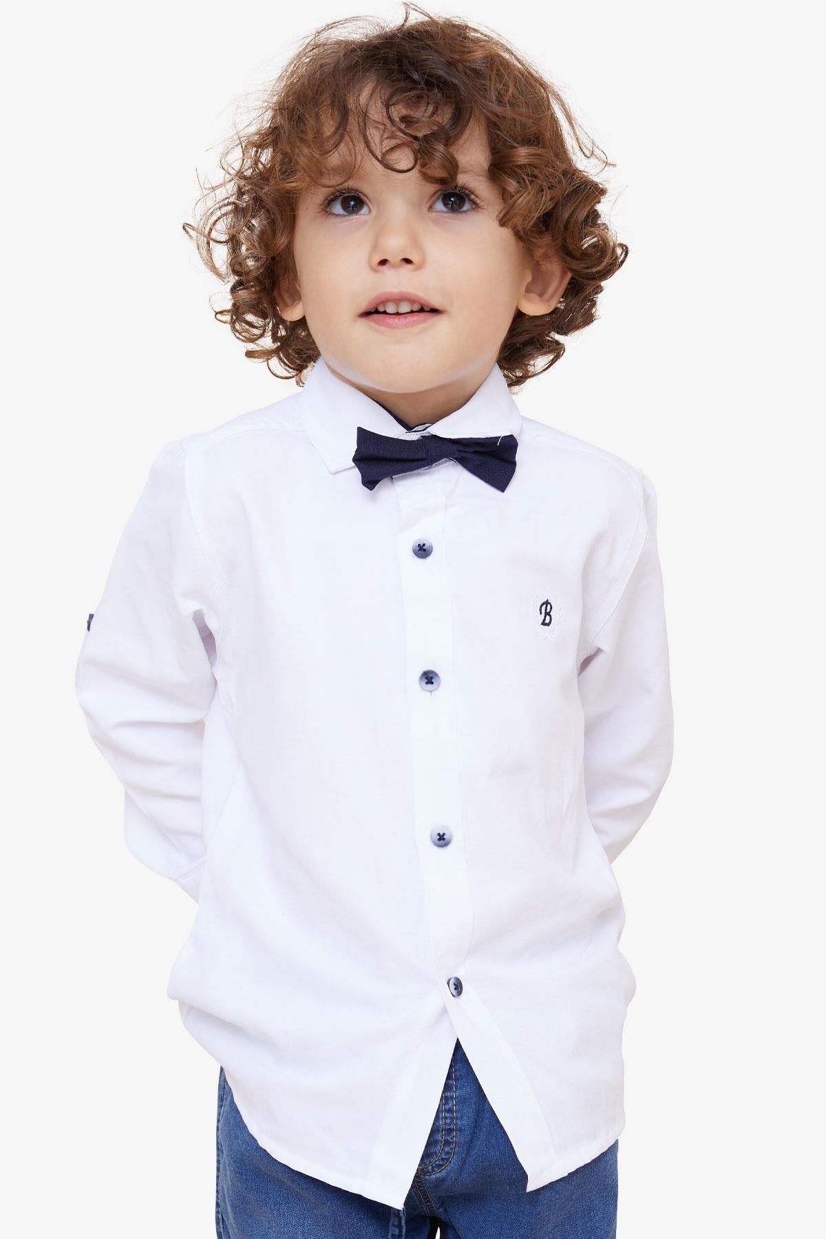 Koszula Elegancka Z Muchą chłopak biały 454-11223  GKMOC -  - #tag1# - #tag2# - #tag3# - #tag4#