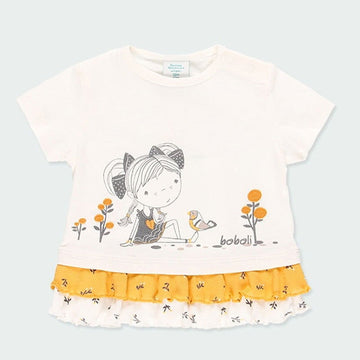 Koszulka z falbanką dla dziewczynki Boboli 214085-1111 kolor biały -  - #tag1# - #tag2# - #tag3# - #tag4#