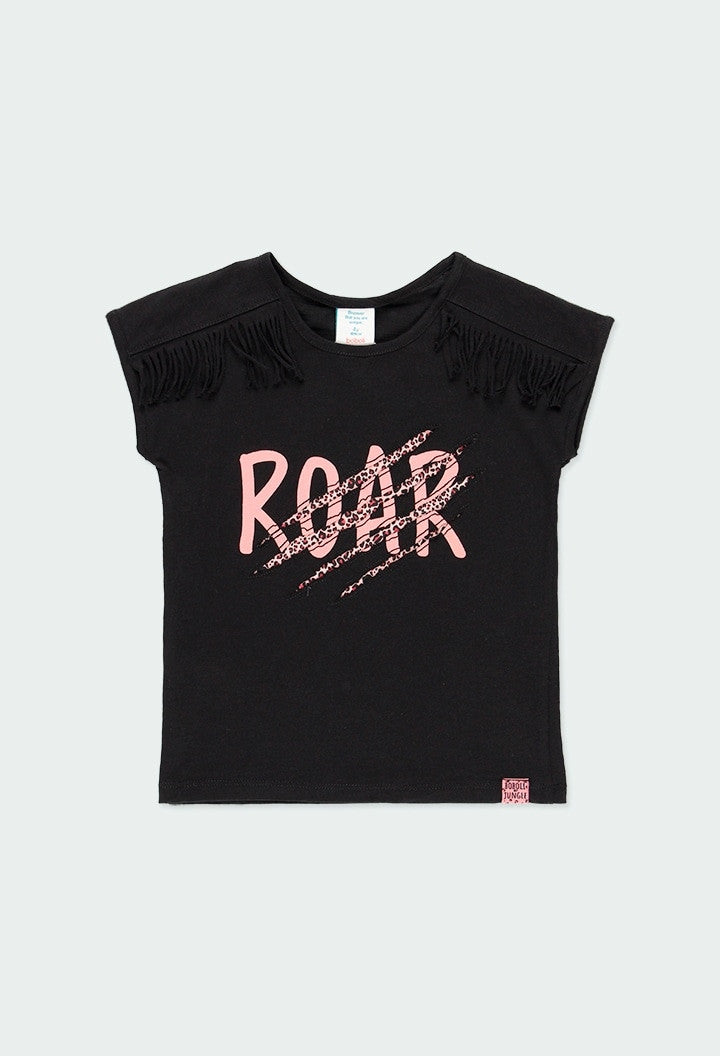 Koszulka z frędzlami dla dziewczynki Boboli 404154-890 kolor czarny -  - #tag1# - #tag2# - #tag3# - #tag4#
