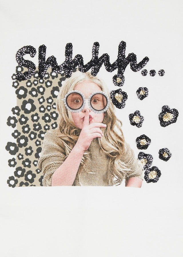 Mayoral 11-04005-011 Koszulka z nadrukiem dla dziewczynek 4005-11 Krem-brąz -  - #tag1# - #tag2# - #tag3# - #tag4#