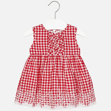 Mayoral 1963-14 Sukienka vichy haft  kolor Czerwony -  - #tag1# - #tag2# - #tag3# - #tag4#