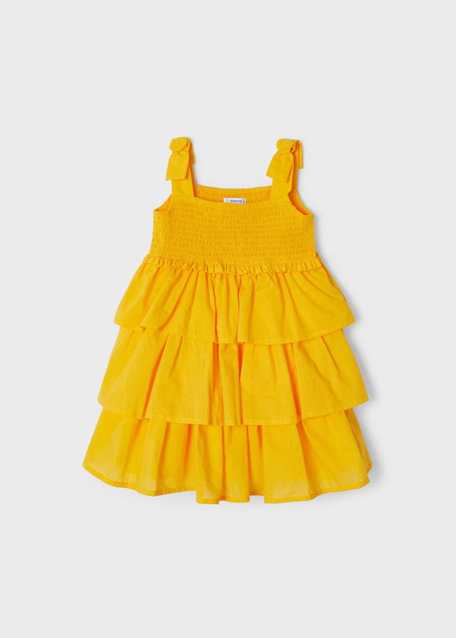 Mayoral 22-03933-086 Sukienka z falbankami dziewczynka 3933-86 bananowy -  - #tag1# - #tag2# - #tag3# - #tag4#