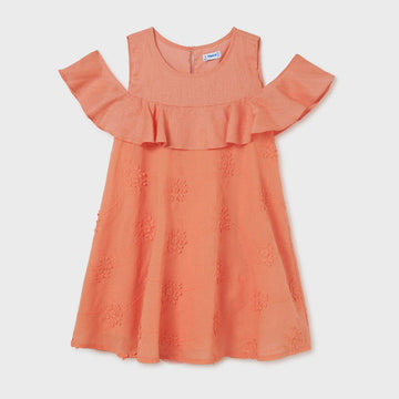 Mayoral 22-06955-040 Sukienka z haftem dziewczynka 6955-40 koralowy -  - #tag1# - #tag2# - #tag3# - #tag4#