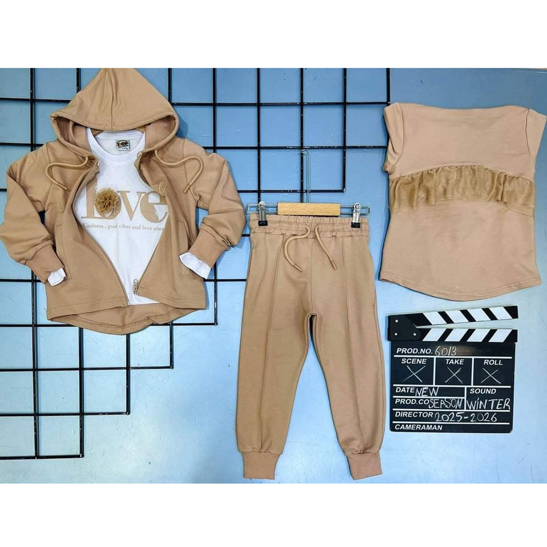 3-teiliger Sportanzug für Mädchen, Beige 6013-31724 GKMOD