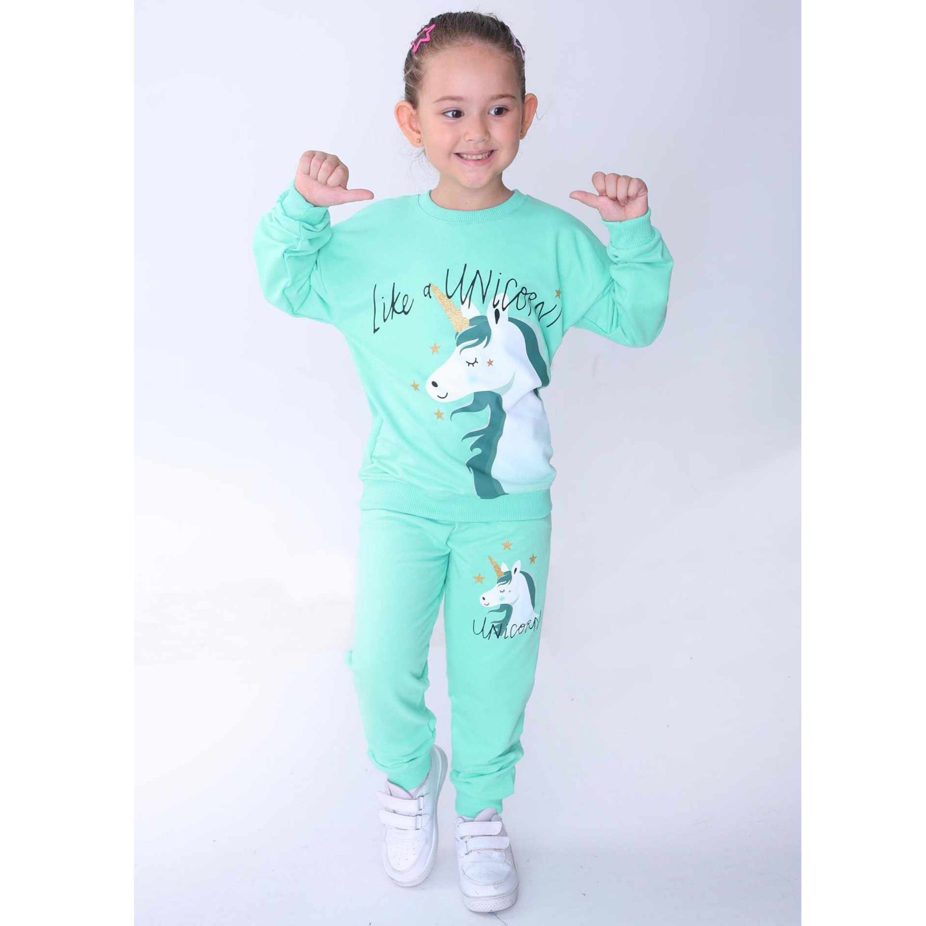 2-teiliger Trainingsanzug für Mädchen, Sweatshirt und Hose, grün, Stella Kids 914-71024