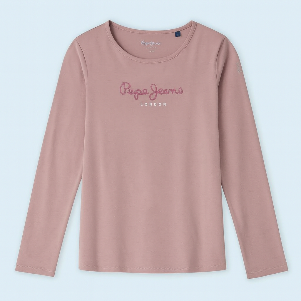 Pepe Jeans T-Shirt mit Logo HANA GLITTER L/S Junior-Mädchen PG501364-305 SOFT PINK