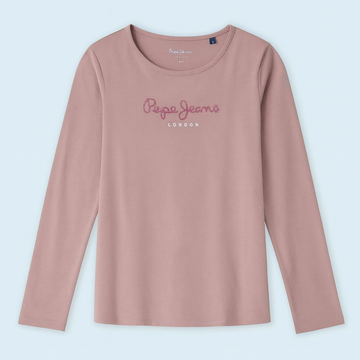 Pepe Jeans T-Shirt mit Logo HANA GLITTER L/S Junior-Mädchen PG501364-305 SOFT PINK